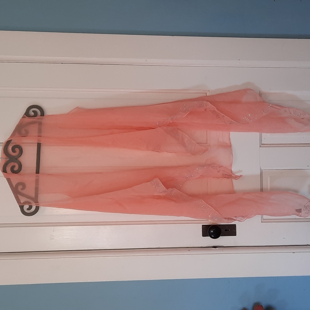 Tunic Sheer Shawl Vest Blush With Rhinestones Flowy Top Dress Gorgeous BOHO NWT